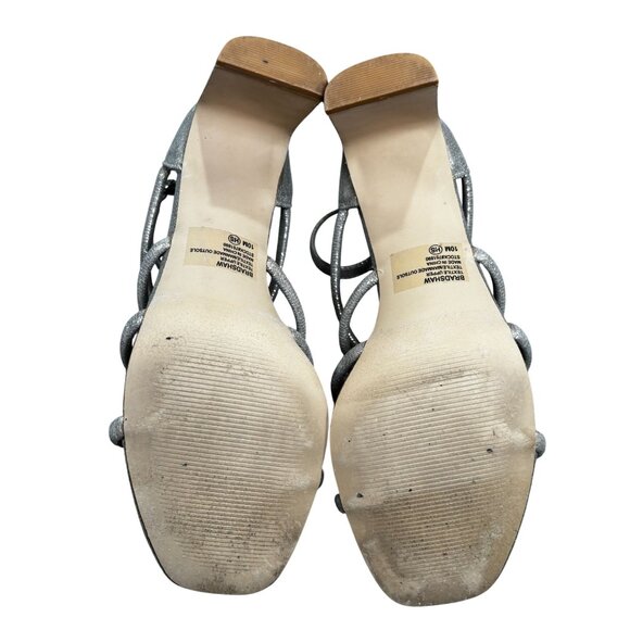 Bradshaw Metallic Silver Strappy Block Heel Sandals With Zipper Back Ankle Strap - Picture 7 of 8